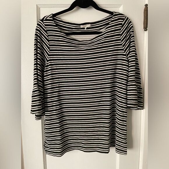 Pleione Anthropologie Black and White Bell Sleeve Sweater Size M Office Mature - Picture 1 of 5